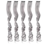 Extensions de cheveux synthétiques bouclées à clipser, 5 pièces, 55 cm/21,7 pouces, postiches colorées et tendance pour femmes et filles, idéales pour les fêtes (Cendres de thé blanc)