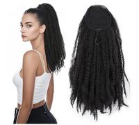 Extensions de cheveux synthétiques crépus avec cordon de serrage pour femme - 45,7 cm - 90 g - Noir 1B# 1B #)