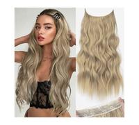 Extensions de cheveux synthétiques invisibles à 4 clips, 22 pouces de long, ondulées, mélange de brun cendré, blond platine, extension de cheveux en une seule pièce Wear and Go