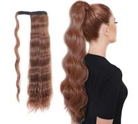 Extensions de cheveux synthétiques longs bouclés et ondulés à clipser pour queue de cheval - Brun blond - 61 cm