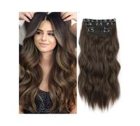 Extensions de cheveux synthétiques ondulées à clips, longueur 50 cm, aspect naturel, for femmes, 180 g, ondulées et bouclées, avec 11 clips. Wear and Go(Light Brown)