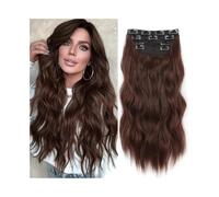 Extensions de cheveux synthétiques ondulées à clips, longueur 50 cm, aspect naturel, for femmes, 180 g, ondulées et bouclées, avec 11 clips. Wear and Go(Golden Brown)