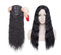 Extensions de cheveux synthétiques ondulées de 20 pouces à clipser en une seule pièce, postiche noir et brun for femmes Installation et enlèvement faciles(Dark black)