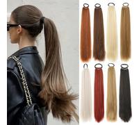 Extensions de cheveux synthétiques pour queue de cheval de 24 pouces, perruque tressée noire naturelle pour queue de cheval, cheveux longs et droits, avec attache élastique. Pour femmes. Fibre haute t