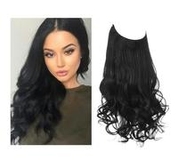 Extensions de cheveux synthétiques sans clip Ombre Noir rose Pièce Faux postiche Ligne de poisson Postiche Jet Black 14 pouces