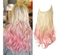 Extensions de cheveux synthétiques sans clip Ombre noir rose pièce faux postiche ligne de poisson postiche 613Trosek 18 pouces