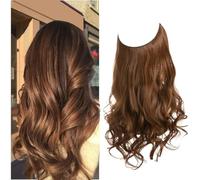 Extensions de cheveux synthétiques sans clip Ombre Noir rose Pièce Faux postiche Ligne de poisson Postiche Auburn clair 14 pouces