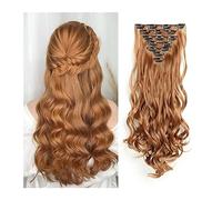 Extensions de cheveux tendance 16 Clip Orange Doré en Extension de Cheveux Synthétiques Longs Ondulés 20 Pouces Cuivre Rouge 7PCS Épais Postiches Fibre Double Trame for Femmes Douceur