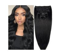 Extensions de cheveux tendance Extensions de cheveux à clipser Vrais humains Noir naturel 8 pièces avec 18 clips Cheveux brésiliens Remy Double trame Tête complète lisses Douceur(18inches)