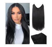 Extensions de cheveux tendance Extensions de cheveux en fil invisible vrais humains avec transparent Taille réglable Clips sécurisés droite 4 clips secrets Postiche Douceur(26 inches)