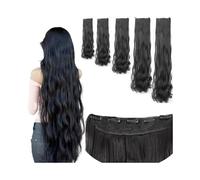 Extensions de cheveux tendance Extensions de cheveux synthétiques à clips, extensions longs ondulés, une pièce, 14 18 22 32 40 pouces, noirs naturels avec 5 Douceur(14inches)