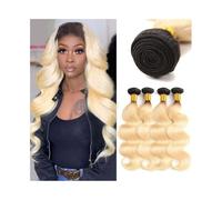 Extensions de Cheveux Tissage en lot Body Wave #1B/613 blond ombré de cheveux humains de 10 à 30 pouces, tissage en lot brésilien à double trame bicolore Remy Extension de Queue(14 14 14 14)
