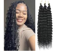 Extensions de cheveux tresses crochet ondes océaniques twist profond - Souples synthétiques bohème 1B 18 pouces paquet de 3 pour fem