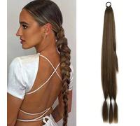 Extensions de cheveux tressés longs avec élastique, cheveux synthétiques droits enroulés, naturels et doux, convenant pour le port quotidien des femmes, 26 pouces/30 pouces/34 pouces, 1 pièce, brun/br