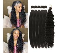 Extensions de cheveux tressés, style bohème, noirs, ondulés profonds, 1B, pré-étirés, pour les débutants