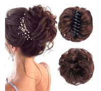 Extensions de chignon à clips, chignon décoiffé à clipser pour chignons, chignons à pinces pour femmes et filles, extensions synthétiques naturelles (Dark brown)