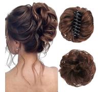 Extensions de chignon à clips, chignon décoiffé à clipser pour chignons, chignons à pinces pour femmes et filles, extensions synthétiques naturelles (Light brown)