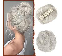 Extensions de chignon à clipser ondulées et bouclées à clipser pour queue de cheval, cheveux synthétiques ébouriffés, chou-chou pour femme, brun clair et blond décoloré