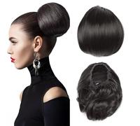Extensions de chignon avec cordon de serrage, chouchous raides Hepburn pour femme, 15,2 cm, queue de cheval courte, postiche synthétique à clipser, faux blond sable, mélange blond décoloré