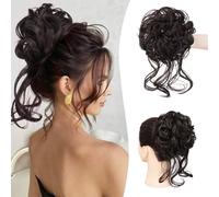 Extensions de chignon bouclés, ondulés, cheveux synthétiques ébouriffés avec vrilles, accessoires pour chignon et beignet, pour femme, marron foncé