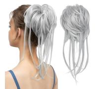 Extensions de chignon décoiffé, queue de cheval ondulée, chouchous avec élastique for femmes Ponytail Extension(Light Silver Grey)
