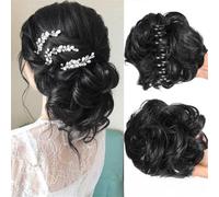 Extensions de chignon pour femme - Postiches détachables - Ondulées et bouclées - Chignon synthétique ébouriffé avec vrilles (A-1, taille unique)