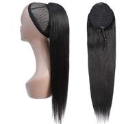 Extensions de queue de cheval avec cordon de serrage, cheveux humains raides, extension de queue de cheval, extension de queue de cheval noir naturel, extensions de cheveux brésiliens soyeux, 25,4 à
