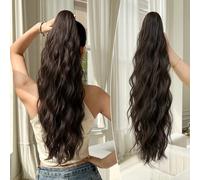Extensions de queue de cheval de 24 pouces en fibre synthétique à vague d'eau, couleur marron, convenant aux filles et aux femmes pour un port quotidien Soie mate