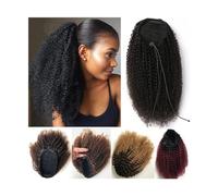 Extensions de queue de cheval de cheveux humains avec cordon de serrage, queue de cheval bouclée et crépue, cheveux brésiliens Remy, postiche Afro bouclée (Color : #4, Size : 18inch)