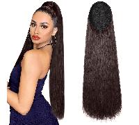 Extensions de queue de cheval Longues droites synthétiques Faux queue de cheval Cheveux naturels doux Clip dans l'extension de cheveux Perruque résistante à la chaleur 32 pouces 165 grammes Noir, 4# F