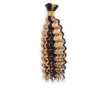 Extensions de tresses naturelles ondulées profondes, 100 g, bou s, style bohème, sans trame, 2 tresses Installation et enlèvement faciles(Brown to Caramel Blonde,20inch)