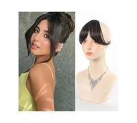 Extensions Frange synthétique à clipser for femme, fausse frange droite avec raie au milieu et branches pour la vie quotidienne(Black Brown)