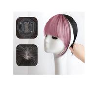 Extensions Perruque synthétique 3D à reflets naturels, frange aérienne rose dorée, invisible et sans traces pour la vie quotidienne(Highlights Pink)
