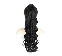 Extensions Queue Cheval Ondulées Clip, 50 Cm Long, Fausses Queues Synthétiques Duveteuses Résistantes La Chaleur Femmes Noires Usage Quotidien Pour un usage quotidien(1B)
