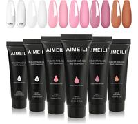 Extention Gel Kit Pour Ongles Naturel Nude Blanc Laiteux Rose Clair, Builder Construction Gel 6 Couleurs 15ml, Faux Ongles Quick Building Uv Led Gel Vernis Semi Permanent Nail Art - Kit 9