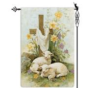 extérieur drapeaux Croix de Pâques Moutons ressuscités Drapeau De Jardin | Porche 30x45cm pelouse drapeaux drôle Drapeau pour Toutes les saisons extérieure Balcon