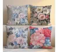 Extérieur Housse de Coussin 30x30 cm Lot de 4 Œuf De Canard Coussin Exterieur Pivoine Housse Canapé Imperméable Lin Taie d'oreiller avec Fermeture éclair Cachée pour Été Jardin Patio Decoration b-1378