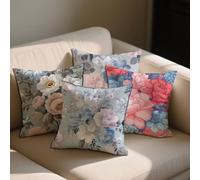 Extérieur Housse de Coussin 55x55 cm Lot de 4 Œuf De Canard Coussin Exterieur Pivoine Housse Canapé Imperméable Velours Taie d'oreiller Fermeture éclair Cachée pour Été Jardin Patio Decoration b-1378