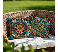 Extérieur Housse de Coussin 70x70 Boho Coussins Exterieures Imperméable Housse Coussin Mandala Lot de 2 Taie D'oreiller Vintage Housses de Coussins Décoratifs pour Salon Patio Jardin Terrasse (IU27)