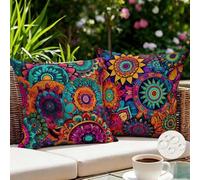 Extérieur Housse de Coussin 80x80 Multicolore Coussins Exterieures Imperméable Housse Coussin Abstrait Lot de 2 Taie D'oreiller Boho Housses de Coussins Décoratifs pour Salon Patio Jardin (IU101)