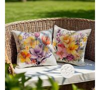 Extérieur Housse de Coussin 80x80 Printemps Coussins Exterieures Imperméable Housse Coussin Fleurs Lot de 2 Taie D'oreiller Moderne Housses de Coussins Décoratifs pour Salon Patio Jardin (IU47)