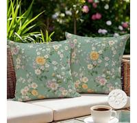 Extérieur Housse de Coussin 80x80 Vert Clair Coussins Exterieures Imperméable Housse Coussin Floral Lot de 2 Taie D'oreiller Printemps Housses de Coussins Décoratifs pour Salon Patio Jardin (IU93)