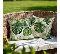 Extérieur Housse de Coussin 80x80 Vert Coussins Exterieures Imperméable Housse Coussin Feuilles Lot de 2 Taie D'oreiller Nordique Housses de Coussins Décoratifs pour Patio Jardin Terrasse (IU79)