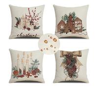 Extérieur Housses de Coussin 30x30 cm Lot de 4 Housse Coussin beige Housse Coussin Canapé Noël Coussin Extérieur Imperméable Lin Coussin Canapé Carré Decoratif pour Chambre Canapé Chaise Lit Jardin