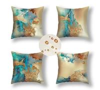 Extérieur Housses de Coussin 45x45 cm Lot de 4 Housse Coussin Bleu Housse Coussin Canapé Simple Coussin Extérieur Imperméable Lin Coussin Canapé Carré Decoratif pour Chambre Canapé Chaise Lit Jardin