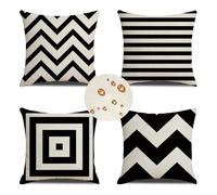 Extérieur Housses de Coussin 45x45 cm Lot de 4 Housse Coussin noir Housse Coussin Canapé Blanc Coussin Extérieur Imperméable Lin Coussin Canapé Carré Decoratif pour Chambre Canapé Chaise Lit Jardin