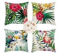 Extérieur Housses de Coussin 45x45 cm Lot de 4 Housse Coussin vert Housse Coussin Canapé Maison Coussin Extérieur Imperméable Lin Coussin Canapé Carré Decoratif pour Chambre Canapé Chaise Lit Jardin