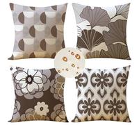 Extérieur Housses de Coussin 55x55 cm Lot de 4 Housse Coussin Brun Housse Coussin Canapé Maison Coussin Extérieur Imperméable Lin Coussin Canapé Carré Decoratif pour Chambre Canapé Chaise Lit Jardin