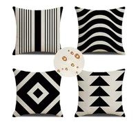 Extérieur Housses de Coussin 55x55 cm Lot de 4 Housse Coussin noir Housse Coussin Canapé treillis Coussin Extérieur Imperméable Lin Coussin Canapé Carré Decoratif pour Chambre Canapé Chaise Lit Jardin
