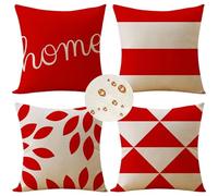 Extérieur Housses de Coussin 60x60 cm Lot de 4 Housse Coussin Rouge Housse Coussin Canapé Lettre Coussin Extérieur Imperméable Lin Coussin Canapé Carré Decoratif pour Chambre Canapé Chaise Lit Jardin